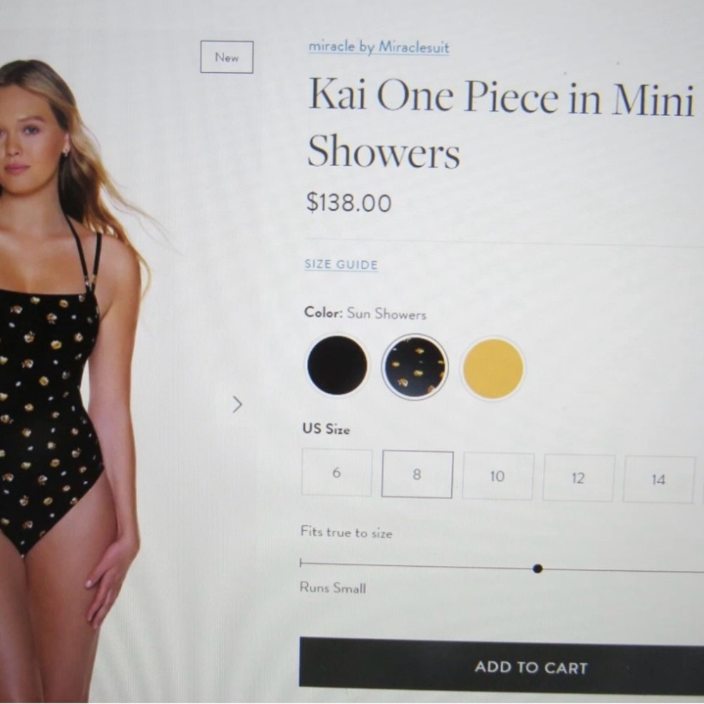 Miraclesuit Kai Black and Gold One Piece Mini Sun Flower NWT 8